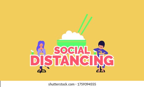 New normal behavior, The concept of preventing coronavirus covid-19 infection,Social distancing,People keep physical distancing from each other at restaurant,Cute character,vector illustration,graphic