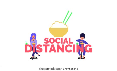 New normal behavior, The concept of preventing coronavirus covid-19 infection,Social distancing,People keep physical distancing from each other at restaurant,Cute character,vector illustration,graphic