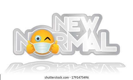 new normal big text typography with smiley tumbs up wear mask vector illustration