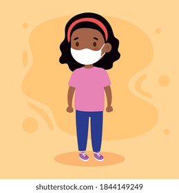 New normal of black girl kid with mask design of covid 19 virus and prevention theme Vector illustration