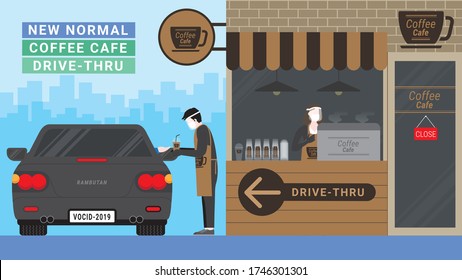 New Normal Business Model After Pandemic. Consumers Change Behavior. Coffee Shop Is Close. Changing To Coffee Cafe Kiosk For Drive-thru Service. Lower Fixed Costs And Survive In Marketing Disruption.