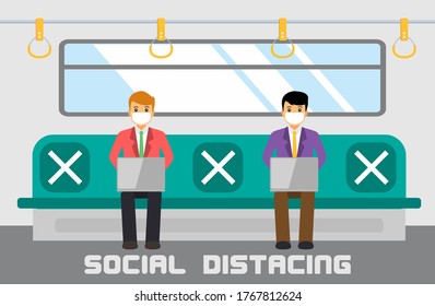 New normal, businessman make social distancing at sky train during covid-19