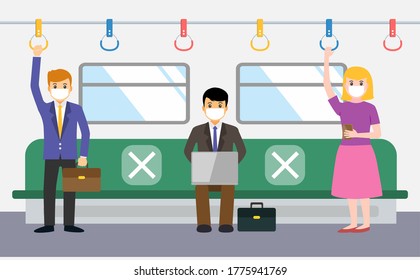 New normal, businessman social distancing in train during covid-19