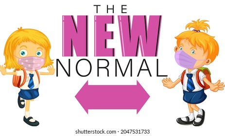 The New Normal with children keep social distancing illustration