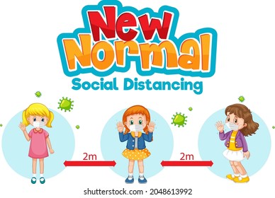 New Normal with children keep social distancing illustration