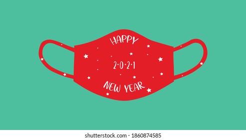 The new normal Christmas. Celebrating Christmas with protective medical face mask  due to covid-19 pandemic. Face mask vector. Christmas background