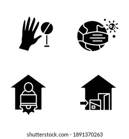 New normal concept glyph icons set. Health care and prevention culture. Social isolation and global automation filled flat signs. New life after covid19. Isolated silhouette vector illustrations