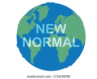 New normal concept lettering on world map globe isolated vector illustration. New normal after COVID-19 concept background