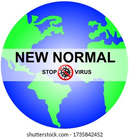 New normal concept lettering on world map globe