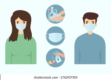 New normal concept. New lifestyle of People after the Coronavirus or COVID-19 disease pandemic. man and woman wearing mask and good practice to protect from COVID-19 coronavirus spread pandemic.