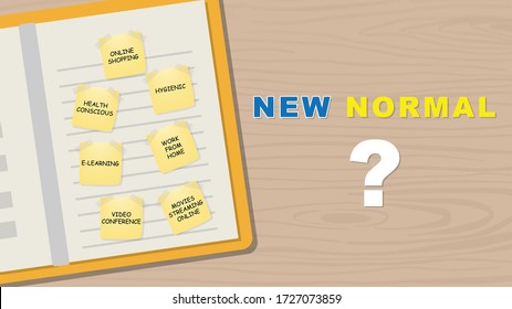 New normal concept with note book  ,After Coronavirus or Covid-19 way of life of humans to change to new normal.Vector Illustration EPS 10