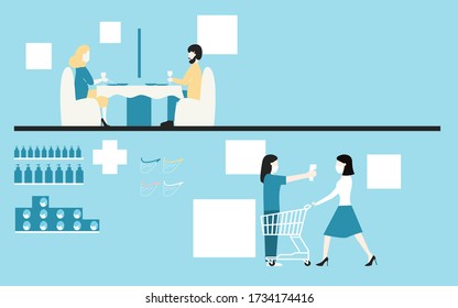 New normal concept. People  change lifestyle after the Coronavirus or Covid-19 pandemic. People change to new normal. vector Illustration.