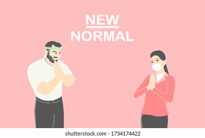 New normal concept. People  change lifestyle after the Coronavirus or Covid-19 pandemic. People change to new normal. vector Illustration.