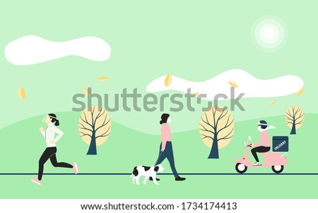 New normal concept. People  change lifestyle after  the Coronavirus or Covid-19 pandemic. People change to new normal. vector Illustration.
