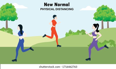 New normal concept and physical distancing people keep distance from each other to prevent from disease outbreak vector illustration. New normal after COVID-19 pandemic concept 
