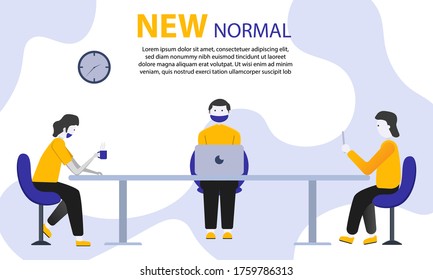 New normal concept and physical distancing people working keep distance
