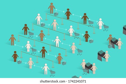 New normal concept. Reducing the spread of the virus is physical distancing. When are in community or shopping mall should stay away people at least 2 meter.