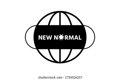 New normal concept word and world globe background banner, What will be The new normal after COVID-19 concept disruption human lifestyle,World map wearing mask isolate on white background,symbol ,icon