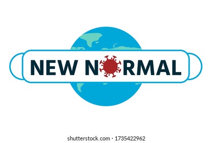 Nuevo concepto normal palabra y mundo bandera de fondo del mundo, ¿Cuál será la nueva normalidad después de la alteración del concepto COVID-19 estilo de vida humano, Mapa mundial usando máscara aislamiento sobre fondo blanco, Nuevo comportamiento