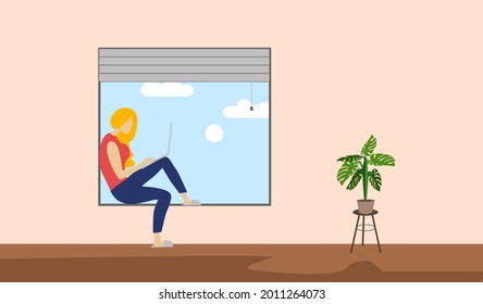 New normal concept work frome home.Vector illustration