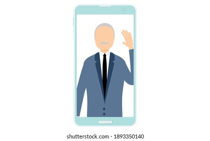 New normal, an elderly man interviewing online
