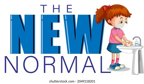 The New Normal with a girl washing hand illustration