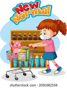 New normal with a girl wearing mask while shopping  illustration