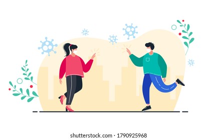 Nuevos gestos normales de saludo entre la gente. Ilustración vectorial. 