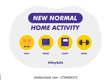 New Normal Home Activity - Vector Flat Design Illustration : Suitable for Lifestyle Theme, Education Theme, Health / Medical Theme, Infographics and Other Graphic Related Assets.