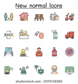 New normal icon set in color line style