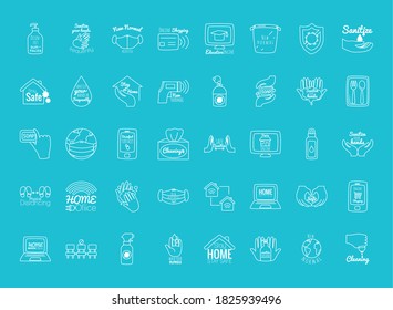 new normal icon set over blue background, line style, vector illustration