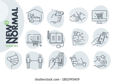 New normal icon set for preventing coronavirus infection. Lifestyle, vector, design elements.