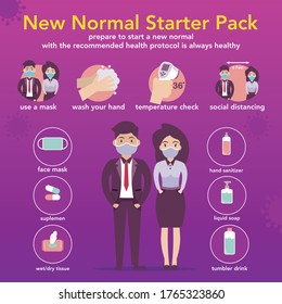 New normal infographic poster template
Coronavirus infographic must have items to preventions coronavirus disease. new normal lifestyle concept.  icon new normal prevention concept, social distancing 