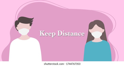 New Normal: Keep Distance to prevent Covid-19 Flat design Vector