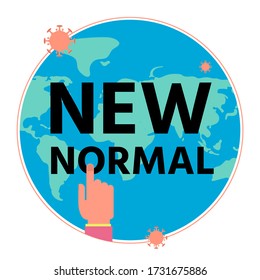 Nuevo concepto normal de grabado en el mapa del mundo aislado en fondo blanco, ilustración vectorial para diseño gráfico, sitio web o banner