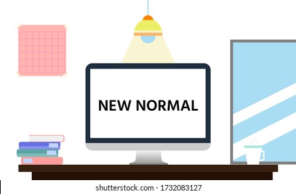 New normal lettering concept on the computer screen on white background,vector illustration for graphic design,website or banner