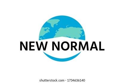 New normal lettering on world map isolated on white background,World map is wearing mask, New normal lifestyle concept after COVID-19 outbreak,vector illustration for graphic design,website or banner