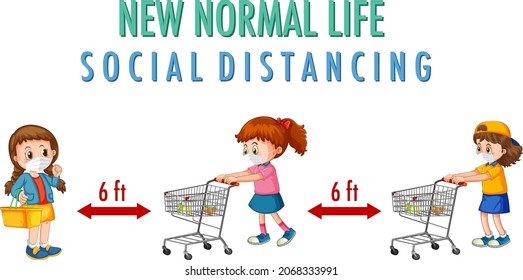 New Normal Life with children keep social distancing illustration