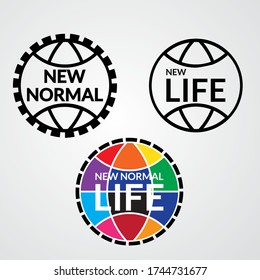 new normal and new life concept lettering on world map vector illustration.