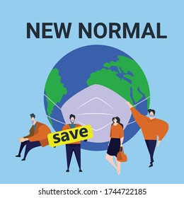 New normal lifestye concept flat design illustration. After Outbreak . After the Coronavirus or Covid-19 causing the way of life of humans to change to new normal.