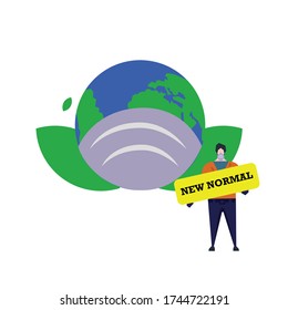 Nuevo concepto de estilo de vida normal ilustración de diseño plano. Después del brote. Después del Coronavirus o del Covid-19, causando que el modo de vida de los seres humanos cambie a una nueva normalidad.