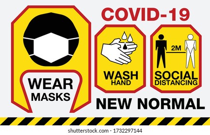 New normal lifestye warning concept. After Outbreak . After the Corona virus or Covid-19 causing the way of life of humans to change to new normal.Vector Illustration.