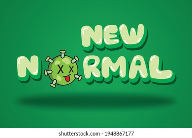 new normal lifestyle concept 3d typography with cute vector ilustration and green background