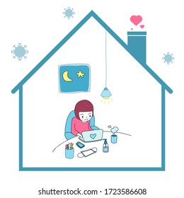 New normal lifestyle concept,After Corona virus outbreak,Quarantine at home concept,Cute character are happy while working,Cute character,rosy cheek,Pink cheek,vector illustration for graphic design