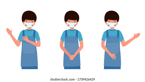 New normal lifestyle concept,After Corona virus outbreak,Cute character wearing medical mask,Pink cheek,rosy cheek,vector illustration for graphic design,website or banner