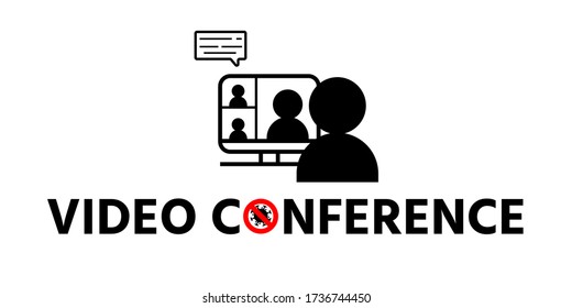 New normal lifestyle concept,after Covid-19 period,new normal behaviors,Video conference word and Icon. isolate on white background. lock down pandemic stop coronavirus outbreak COVID-19 symptoms. vec