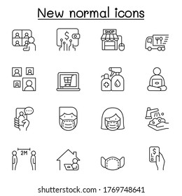 New normal lifestyle icon set in thin line style