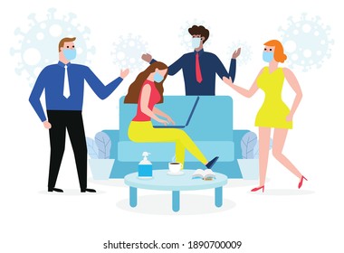 New normal lifestyle in job Business office people maintain social distancing, Stop covid-19 coronavirus, office people talk about their work isolated on white background vector illustration