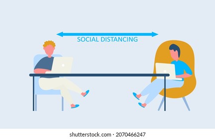 New normal lifestyle at a job working. office people maintain social distancing.