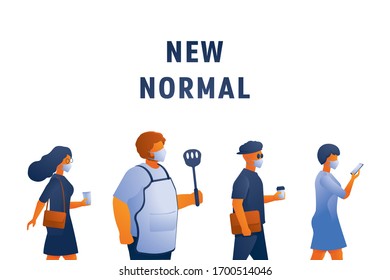 new normal lifestyle with mask vector illustration with office worker and chef hold 